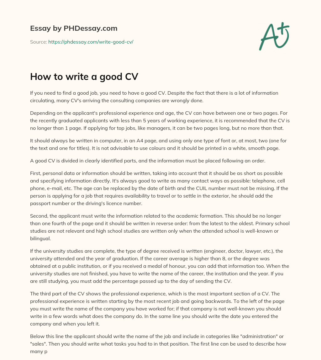 How to write a good CV essay