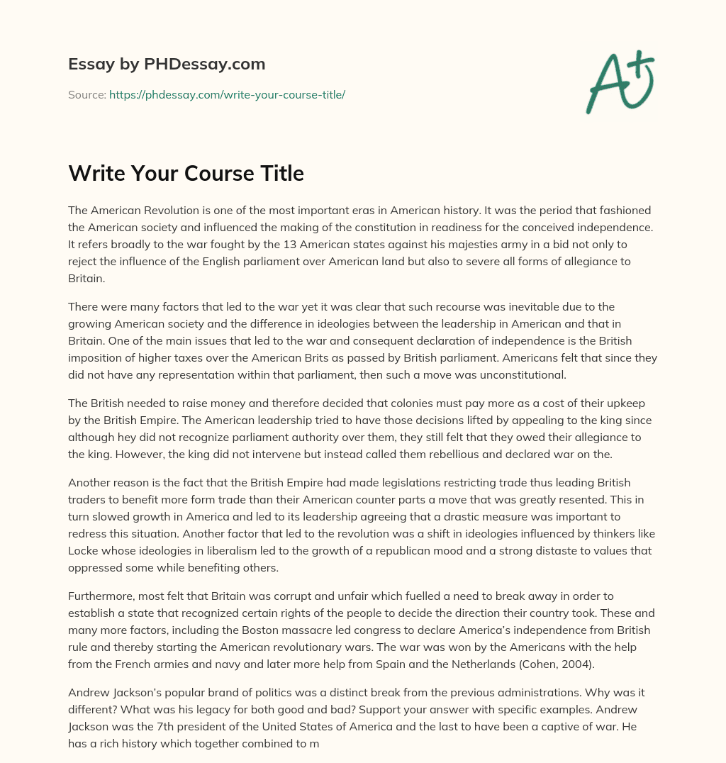 Write Your Course Title essay