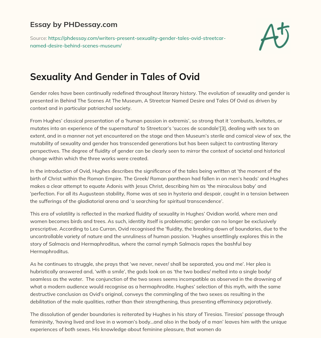 Sexuality And Gender in Tales of Ovid essay