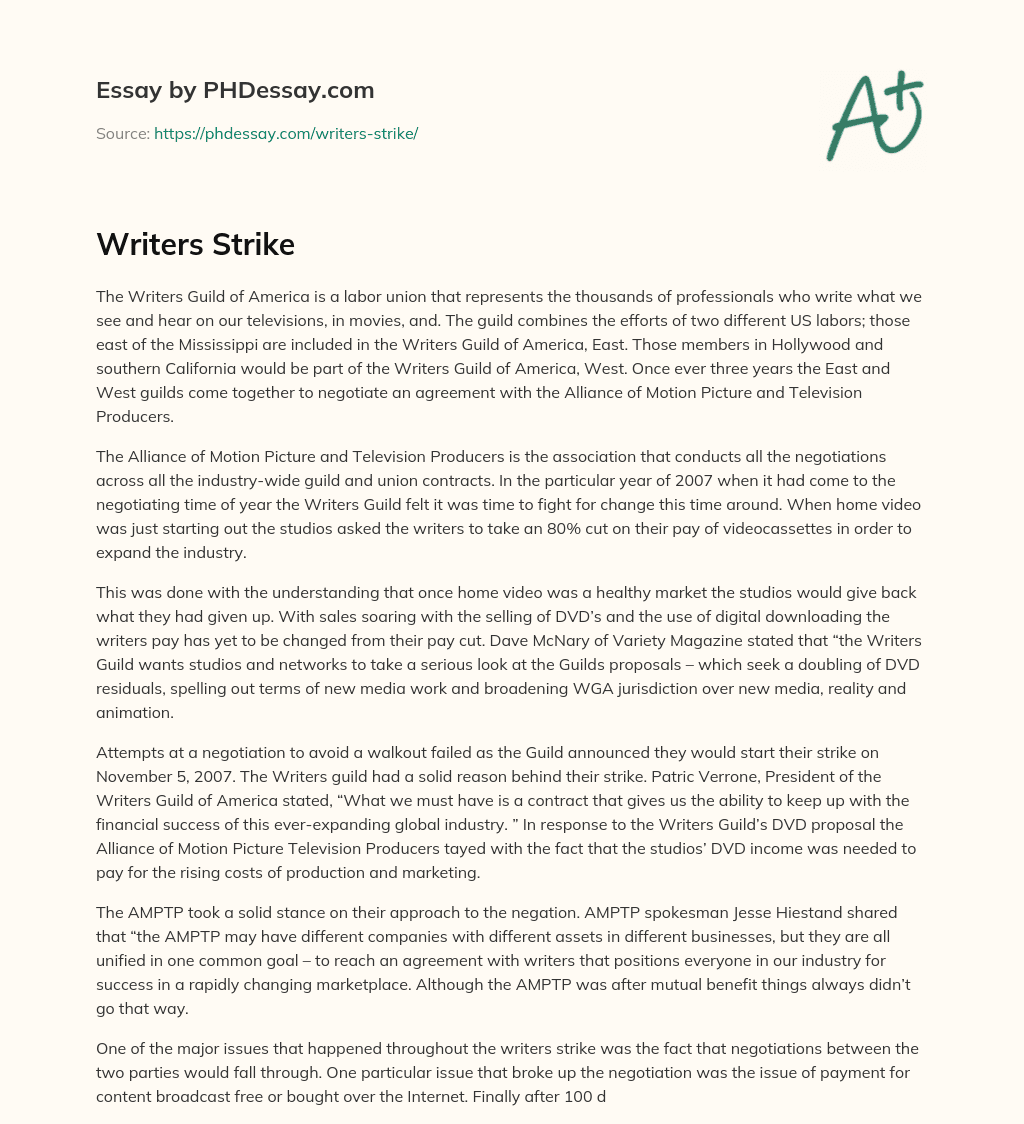 Writers Strike essay
