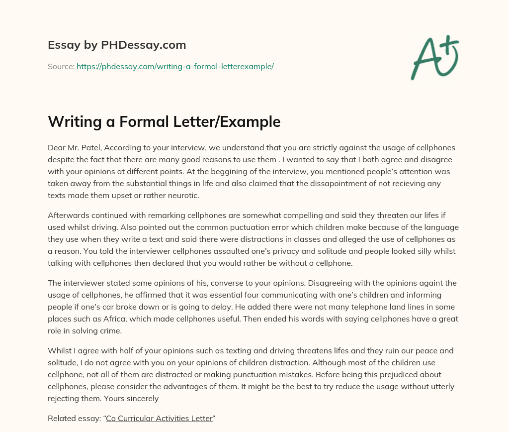 letter essay format example