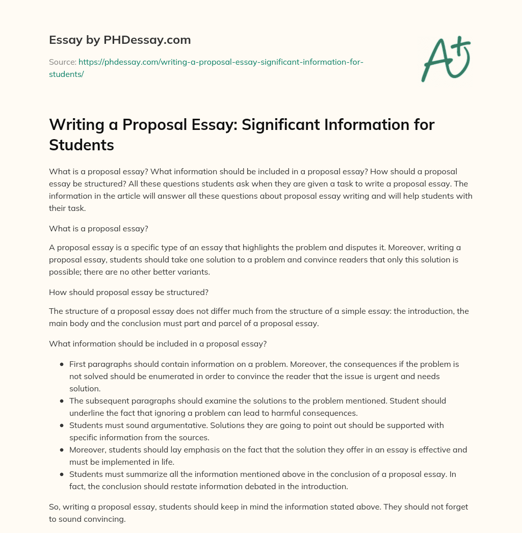 Writing a Proposal Essay: Significant Information for Students essay