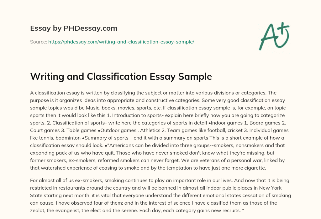 classification essay sample pdf