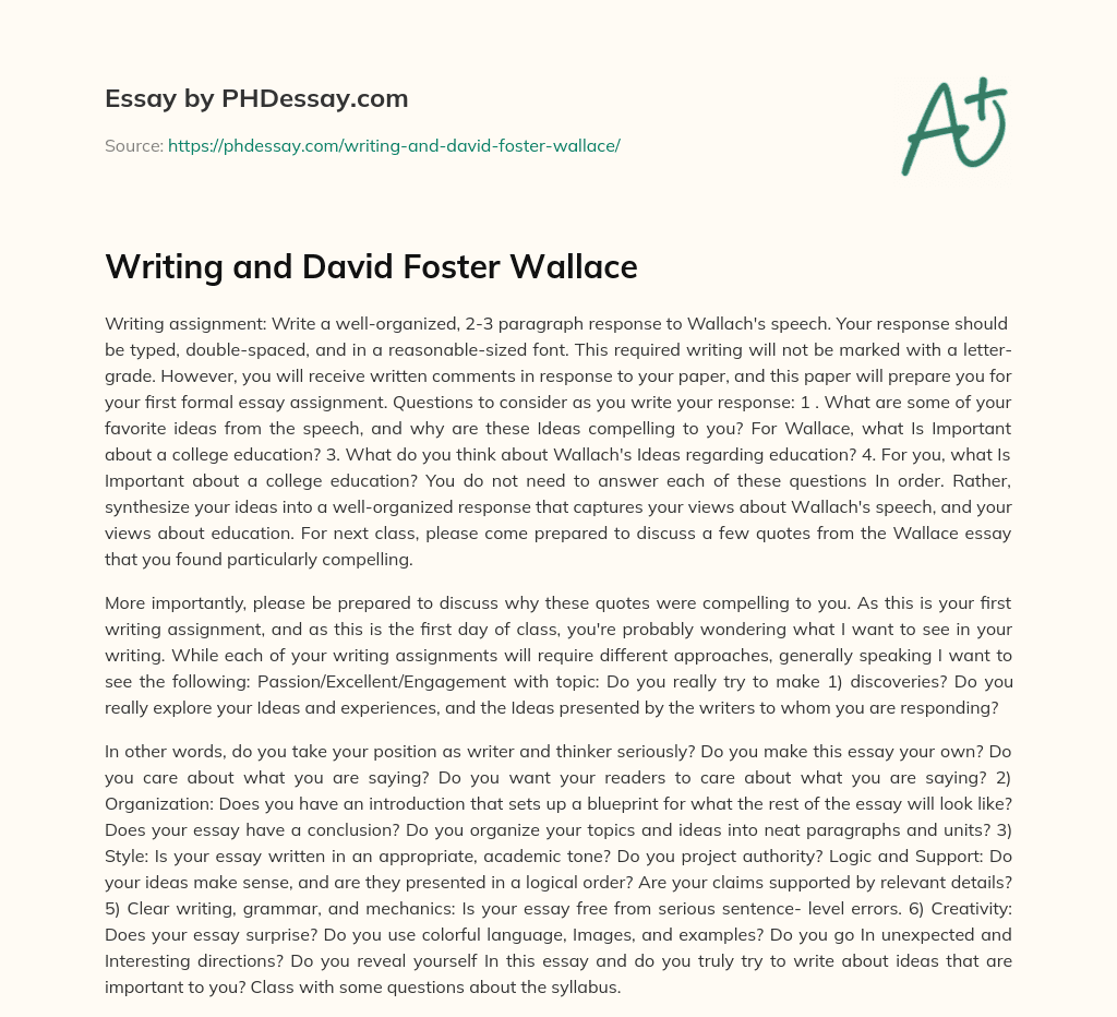 Writing and David Foster Wallace essay
