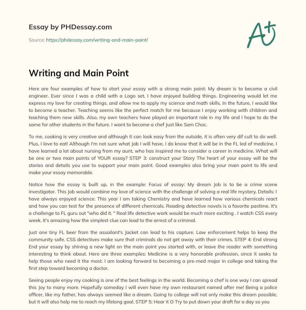 Writing and Main Point essay