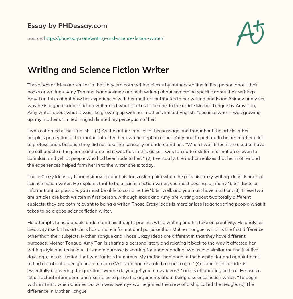 Writing and Science Fiction Writer essay