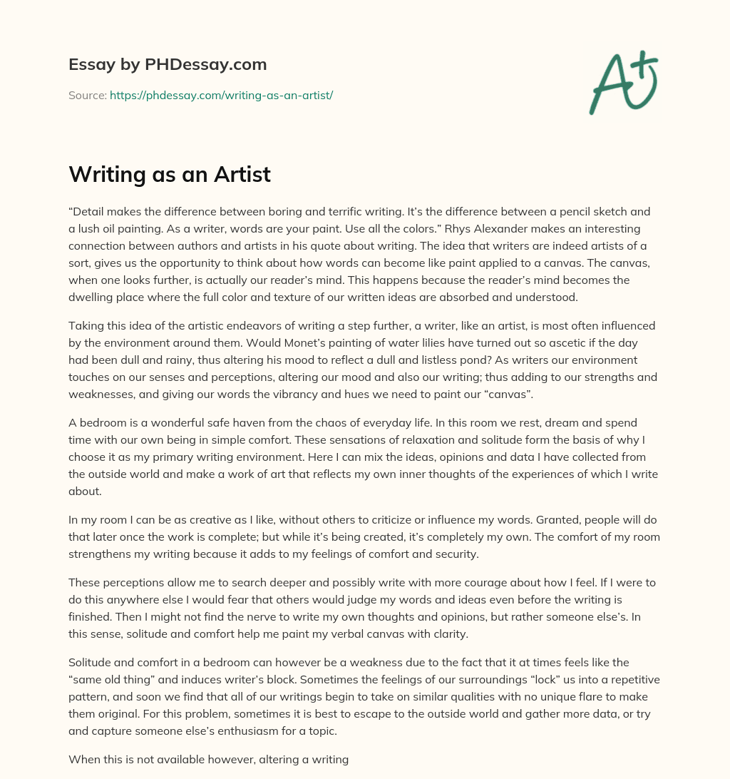 Writing as an Artist essay