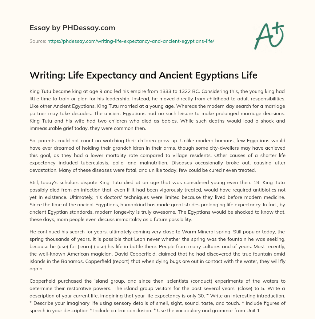 Writing: Life Expectancy and Ancient Egyptians Life essay