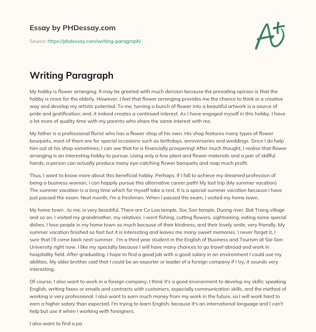 Writing Paragraph essay