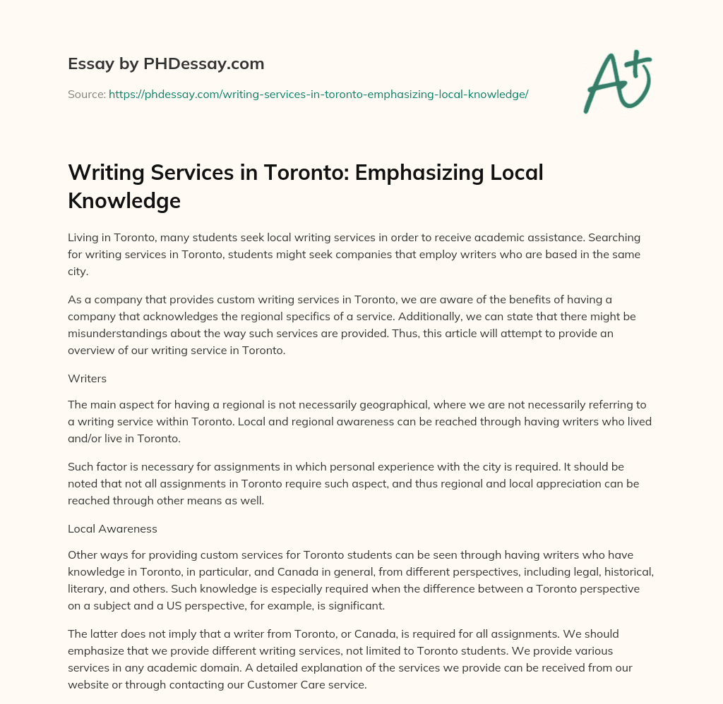 Writing Services in Toronto: Emphasizing Local Knowledge essay