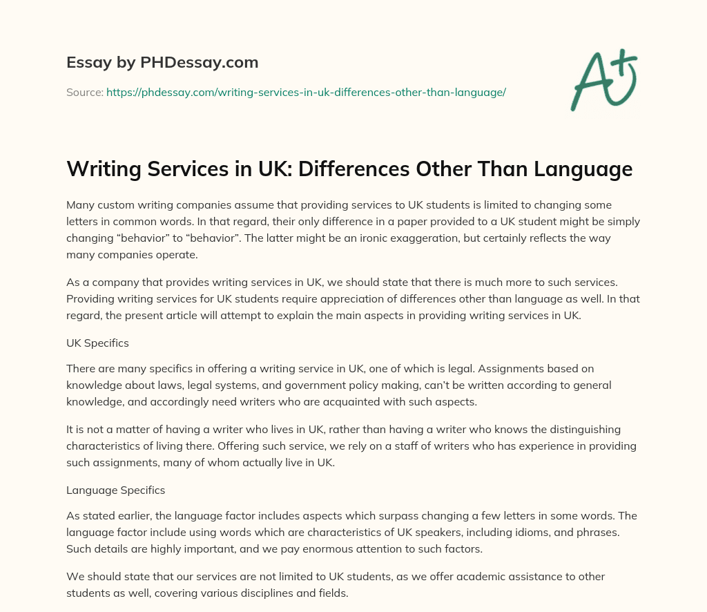Writing Services in UK: Differences Other Than Language essay