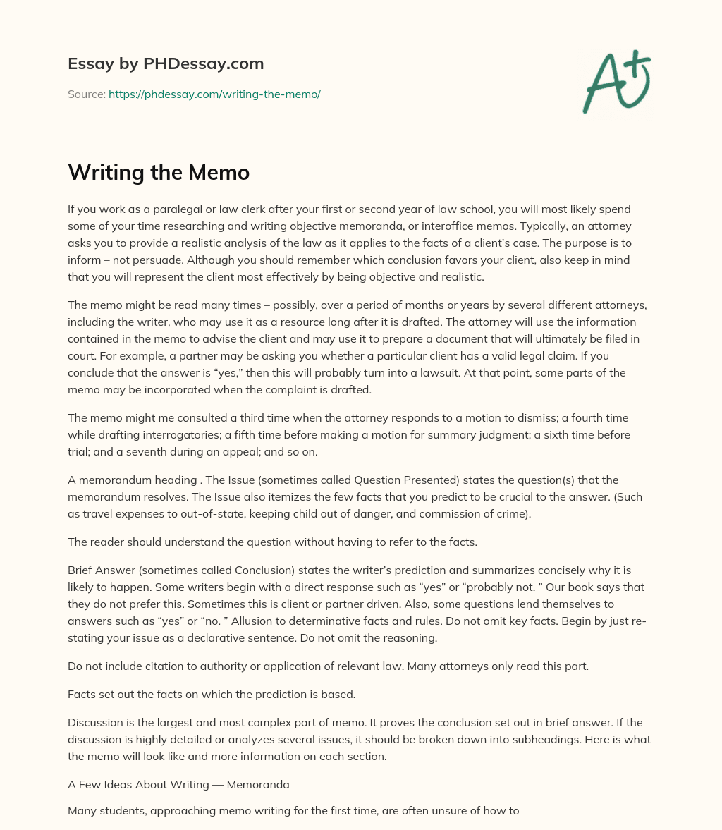 Writing the Memo essay