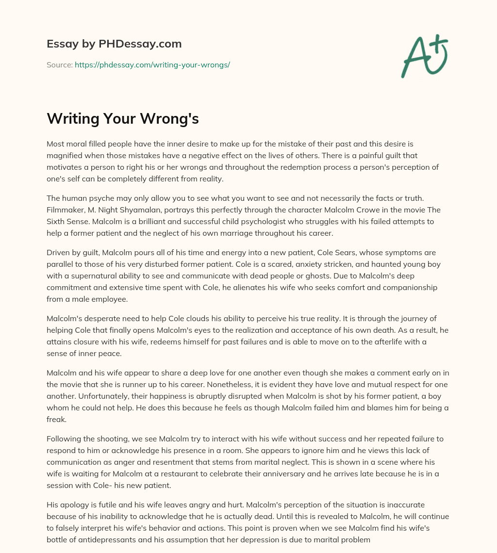 Writing Your Wrong’s essay