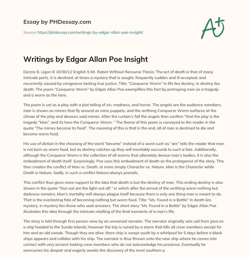 Writings by Edgar Allan Poe Insight essay