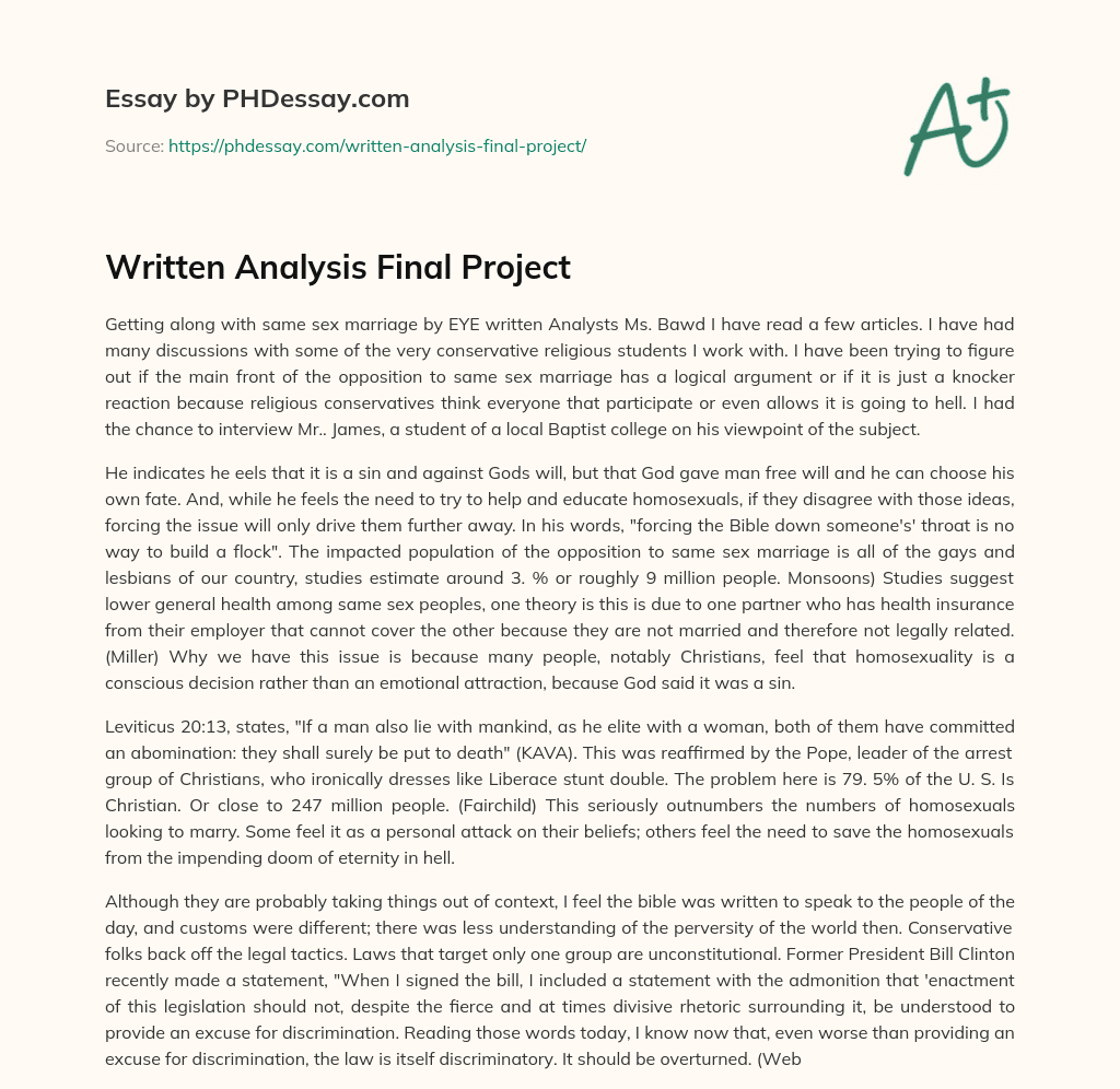 Written Analysis Final Project essay