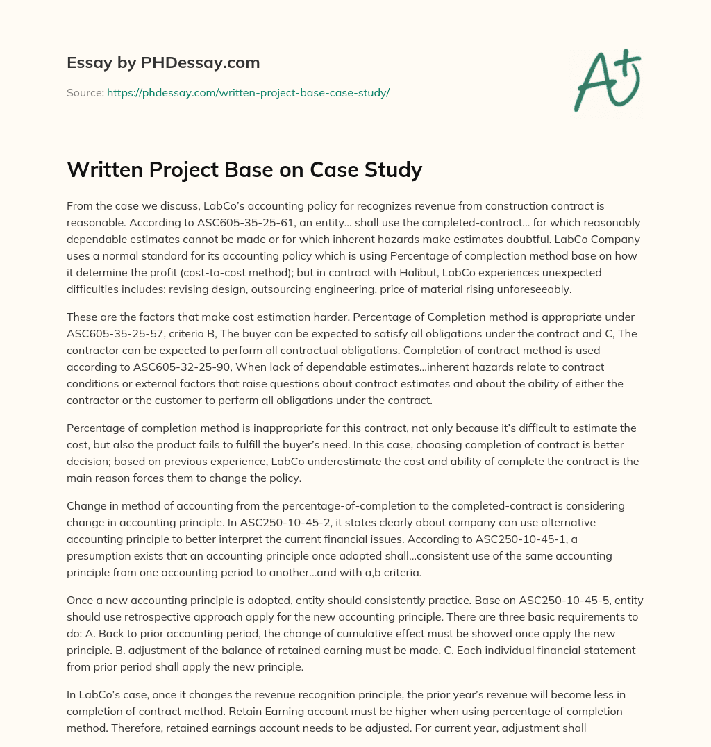 Written Project Base on Case Study essay