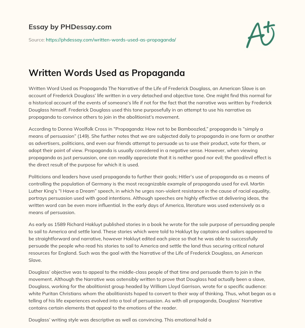 Written Words Used as Propaganda essay
