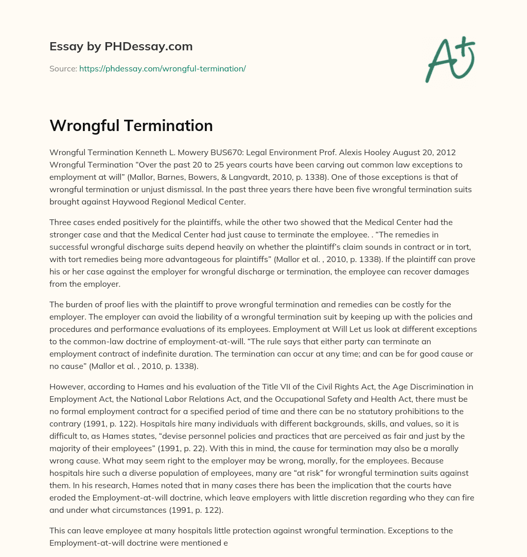 Wrongful Termination essay