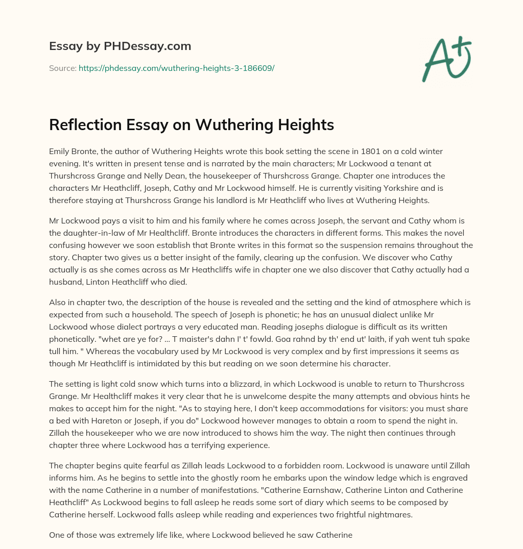 Reflection Essay on Wuthering Heights essay