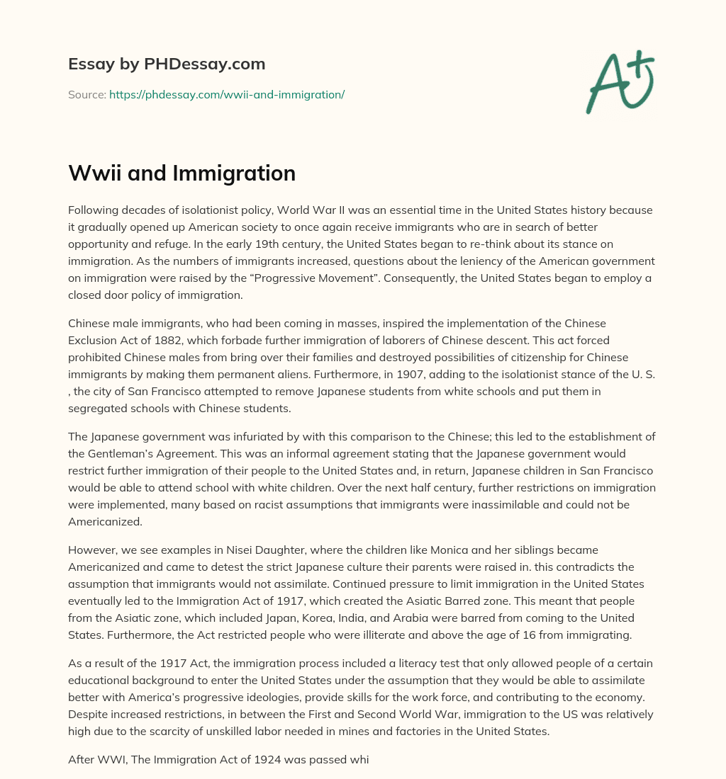 Wwii and Immigration essay