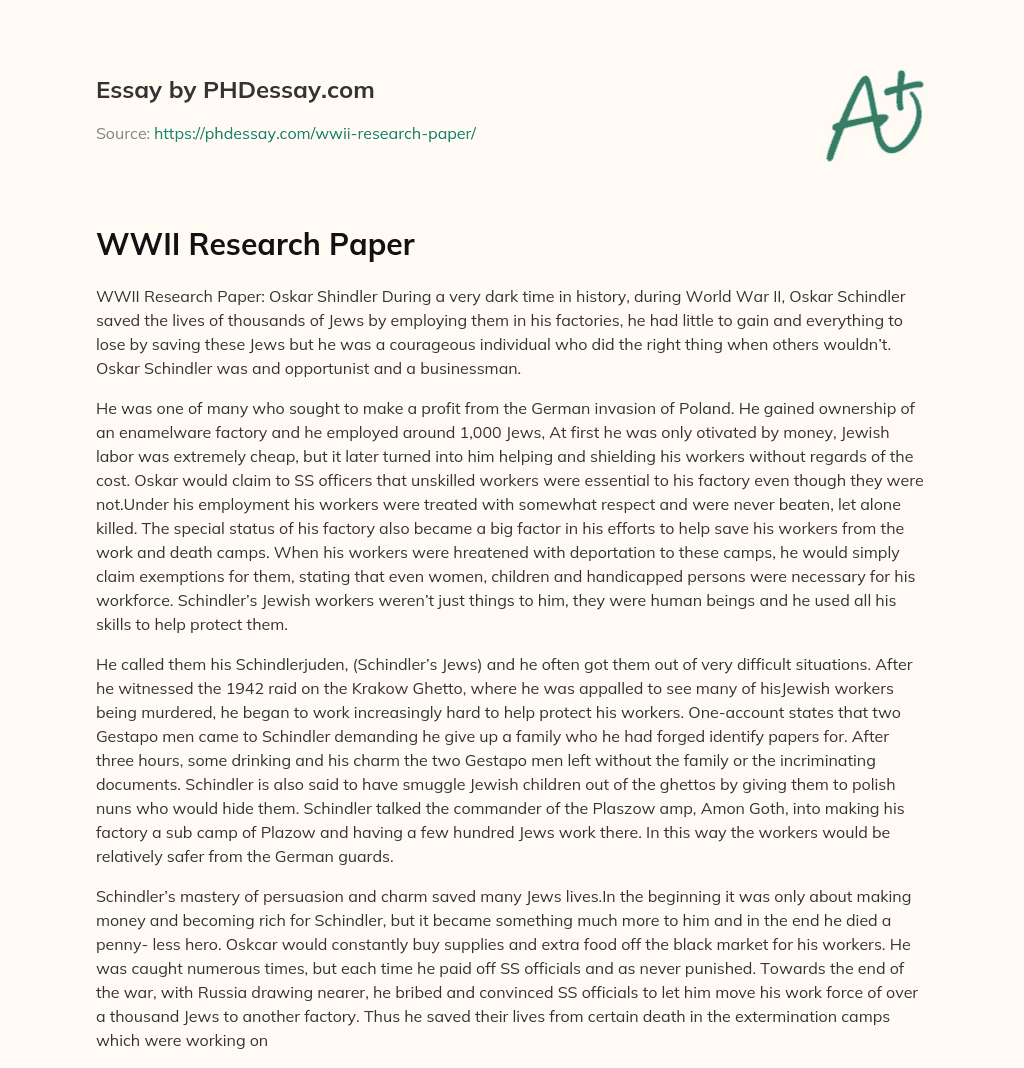 WWII Research Paper essay