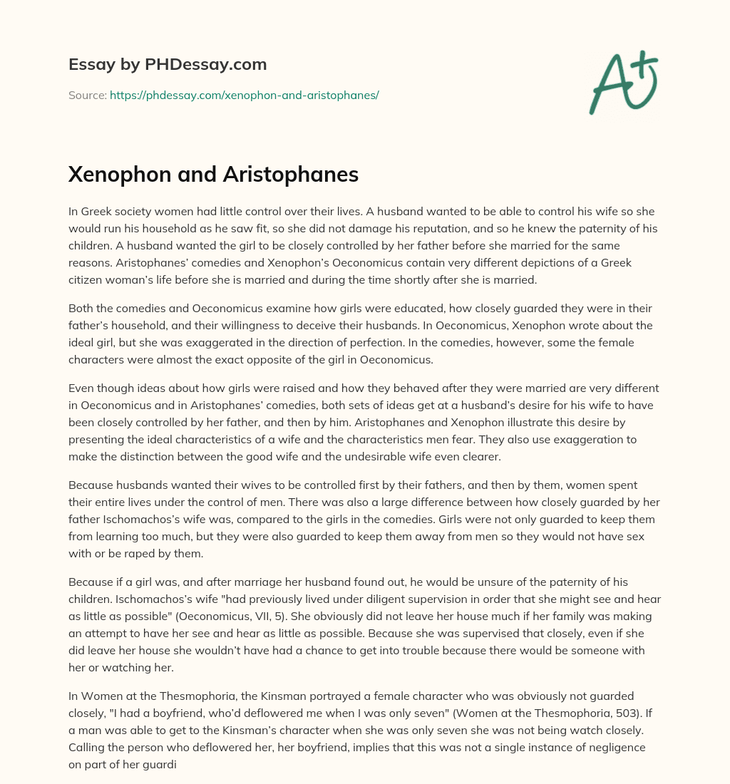 Xenophon and Aristophanes essay