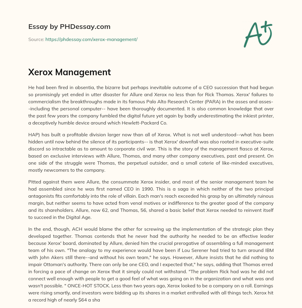 Xerox Management essay