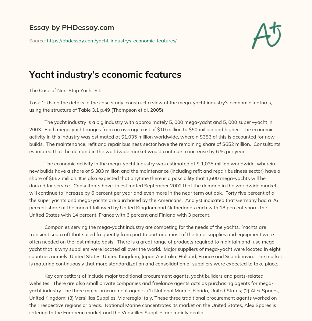 Yacht industry’s economic features essay