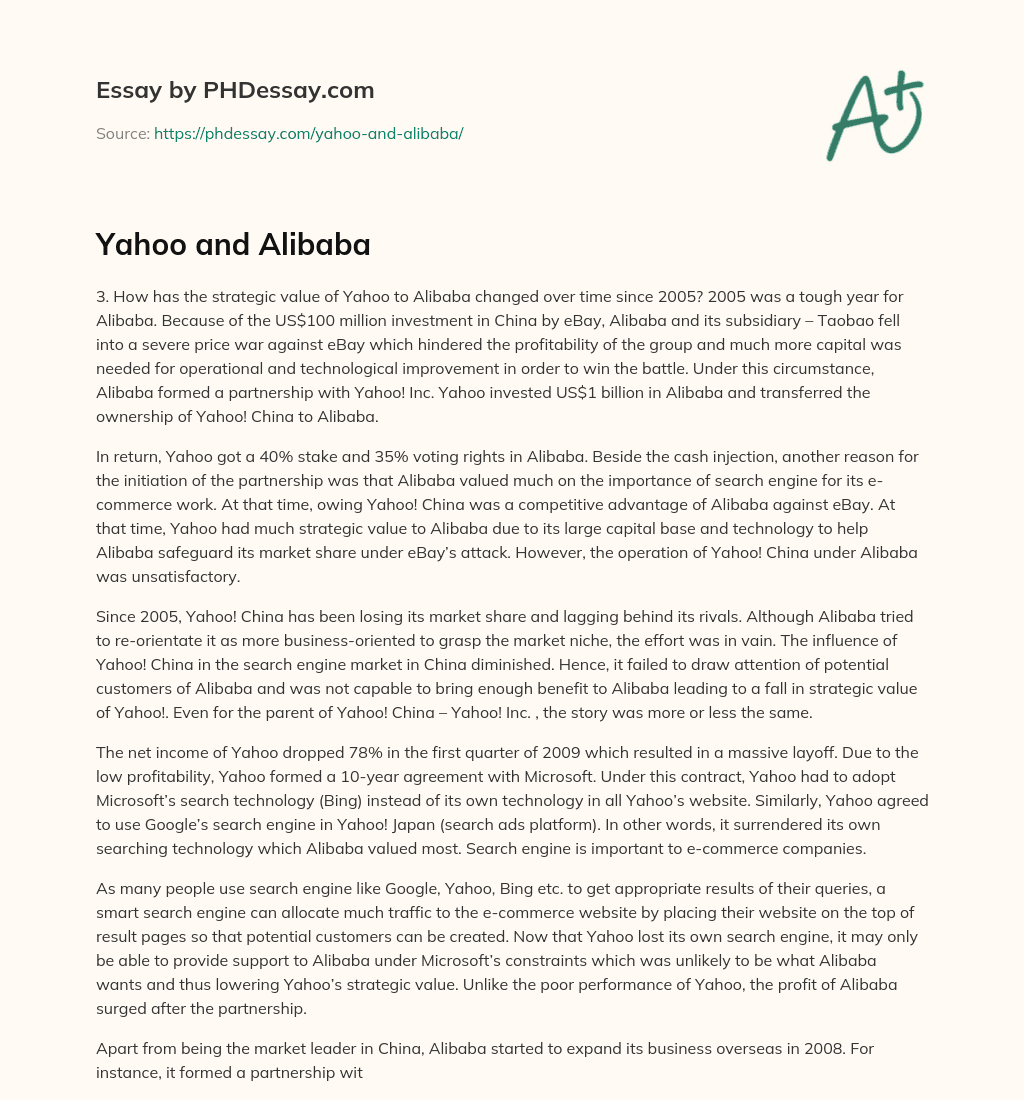 Yahoo and Alibaba essay