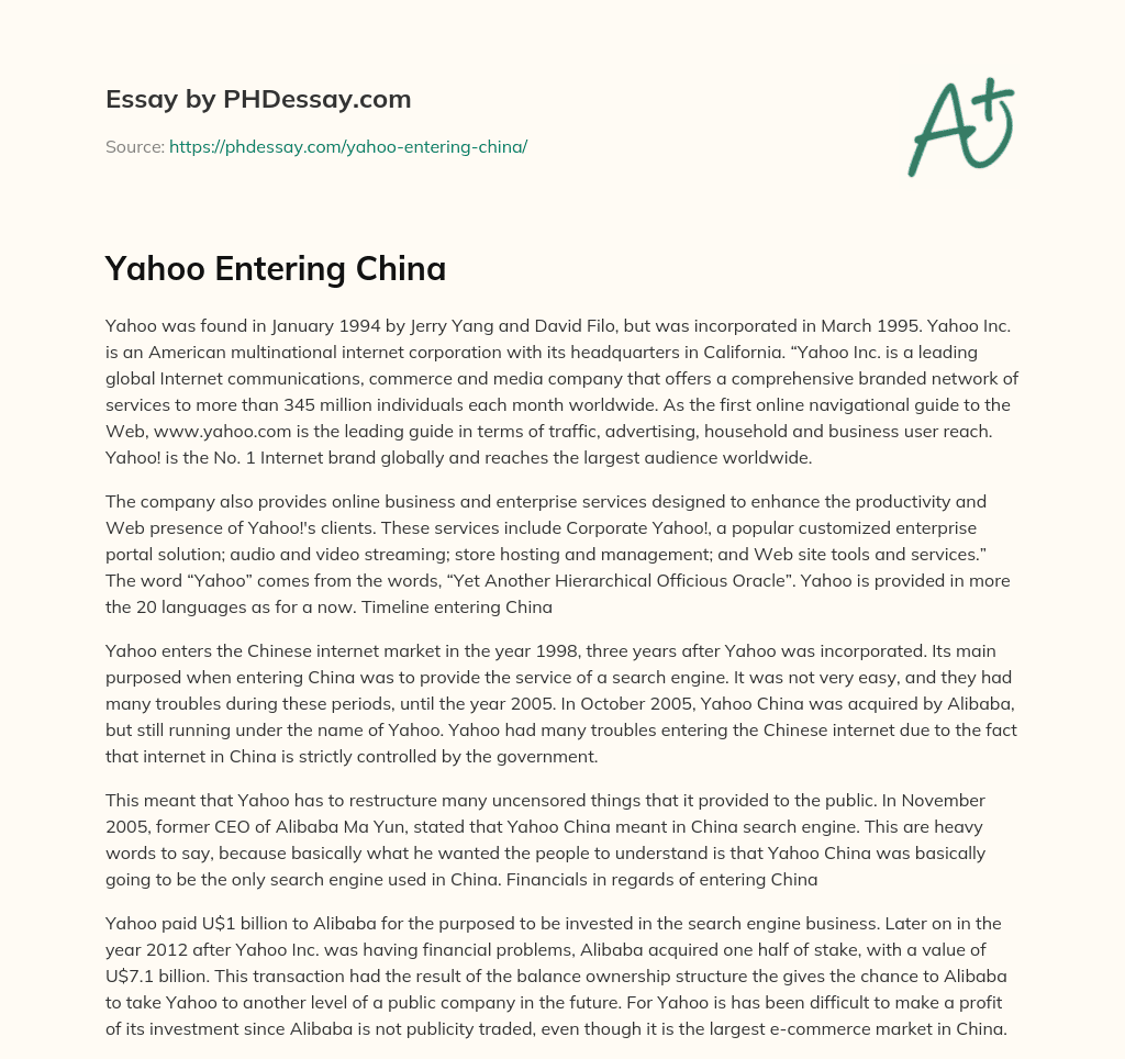 Yahoo Entering China essay