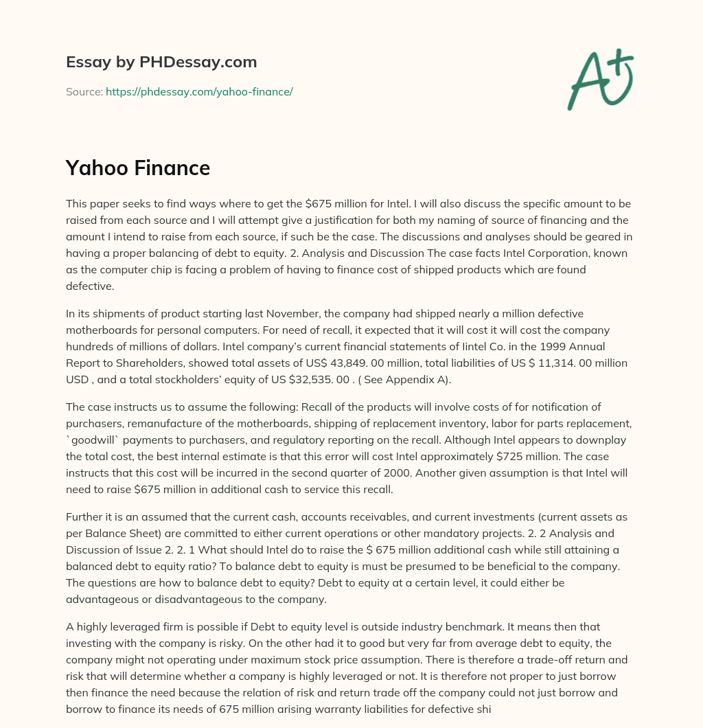 Yahoo Finance essay