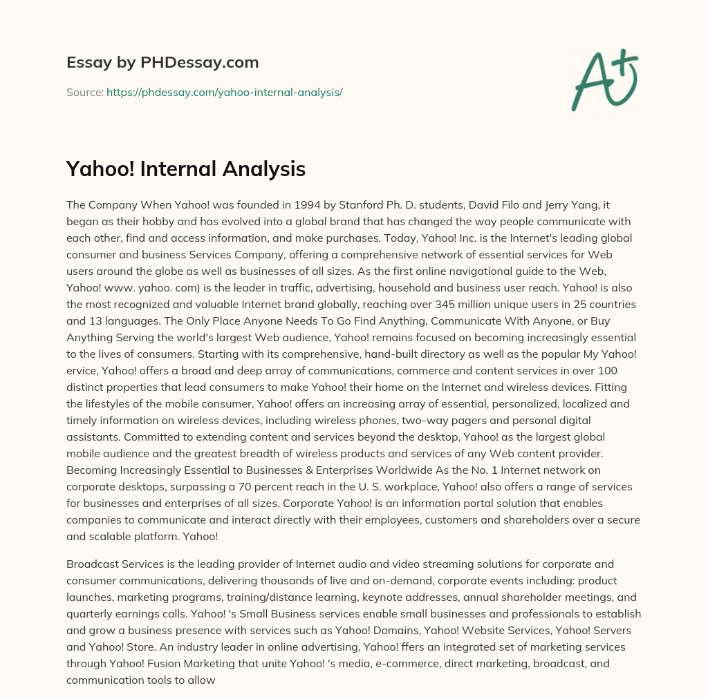 Yahoo! Internal Analysis essay