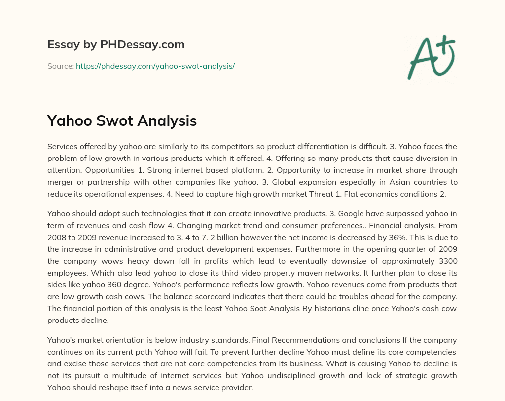 Yahoo Swot Analysis essay