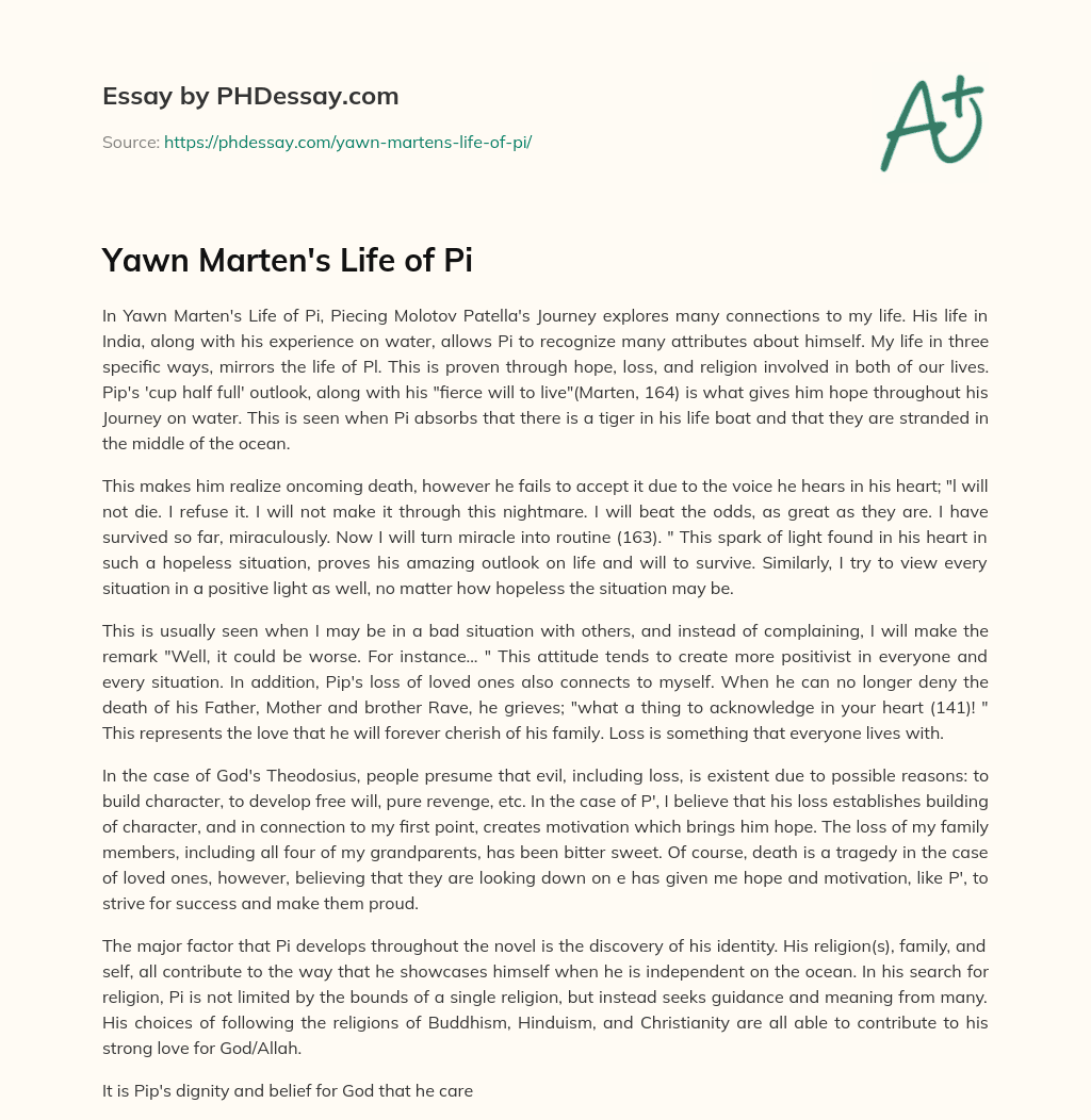 Yawn Marten’s Life of Pi essay