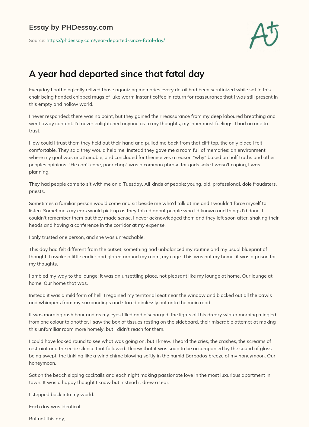 A year had departed since that fatal day essay