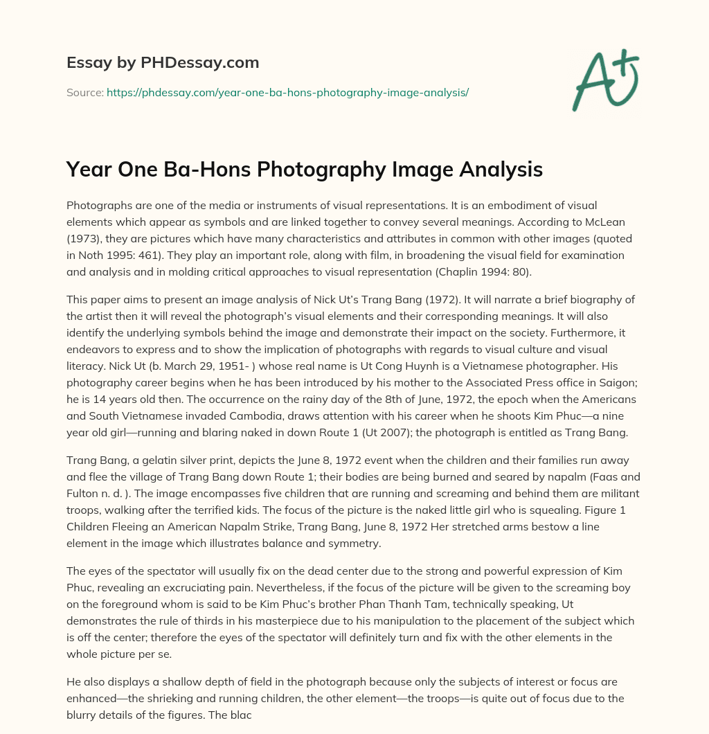 Year One Ba-Hons Photography Image Analysis essay