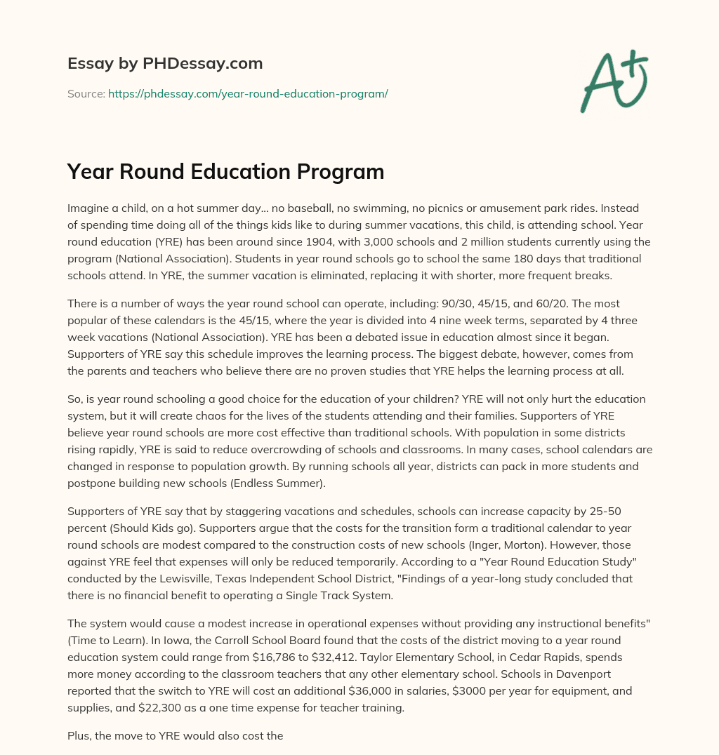 Year Round Education Program essay