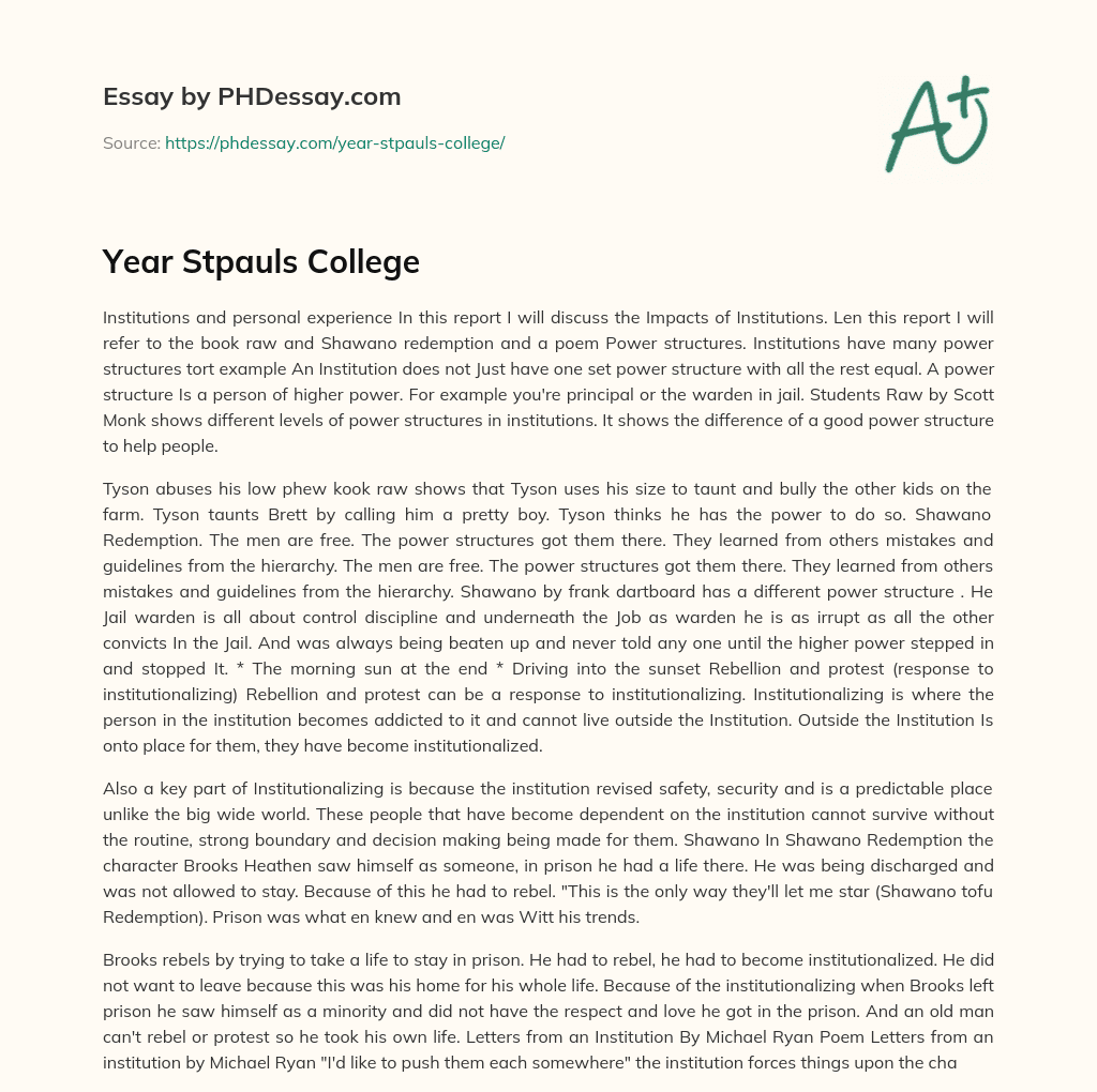 Year Stpauls College essay