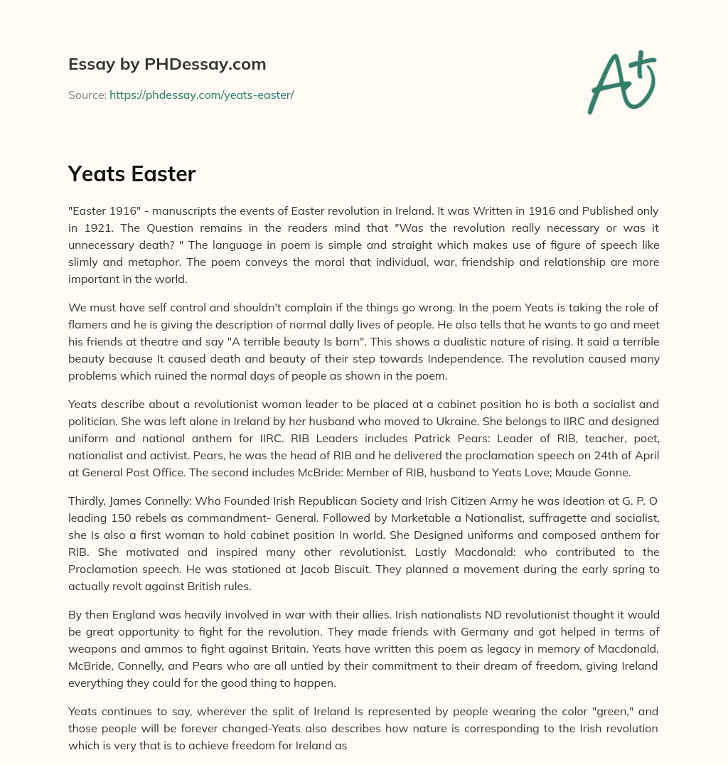 Yeats Easter essay