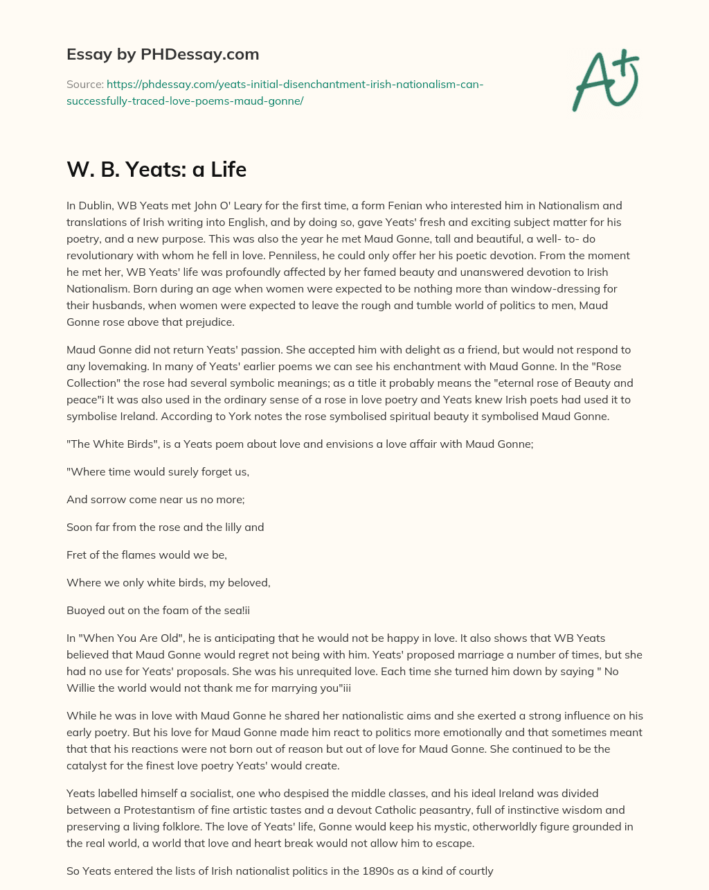 W. B. Yeats: a Life essay