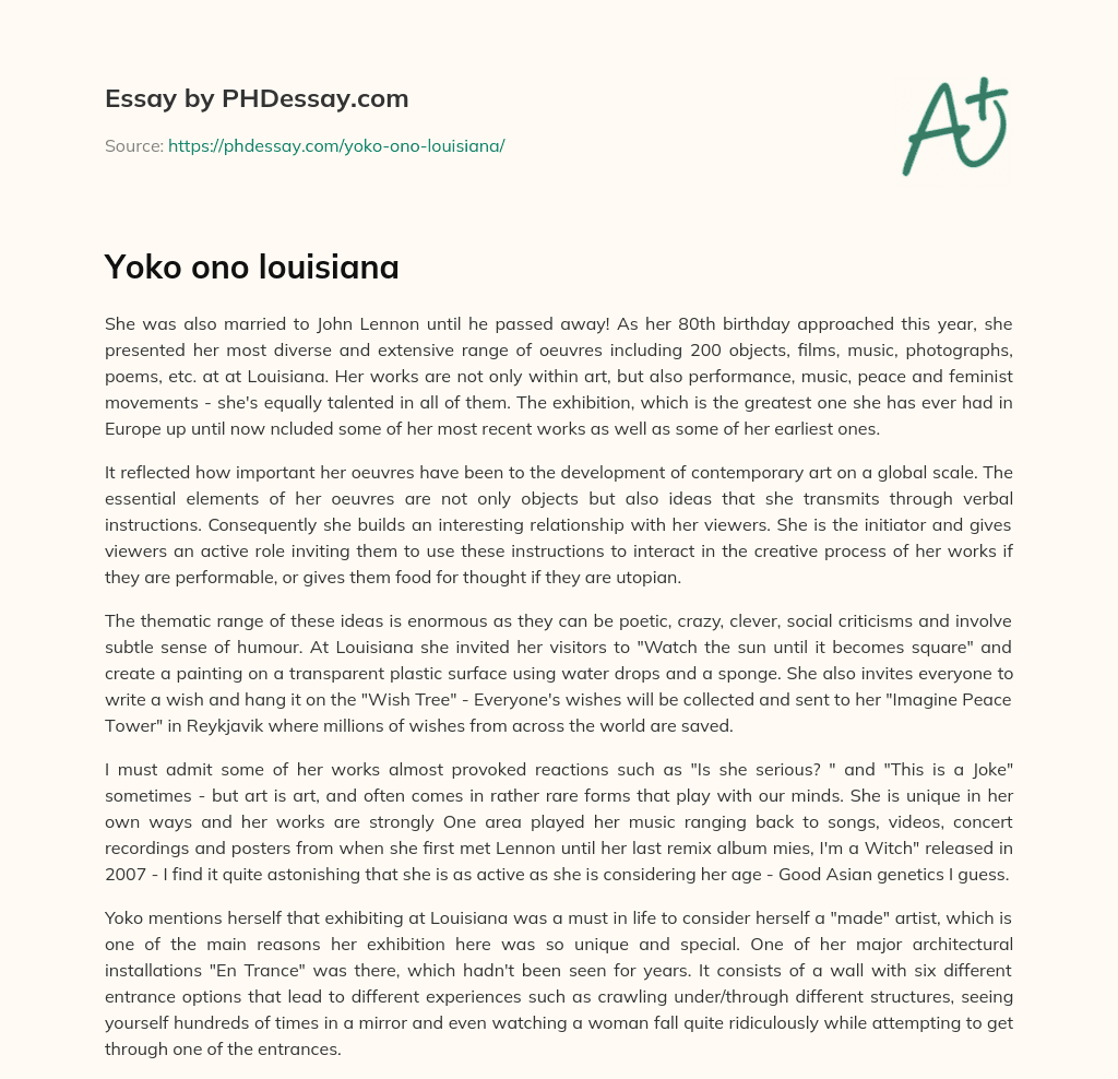 Yoko ono louisiana essay