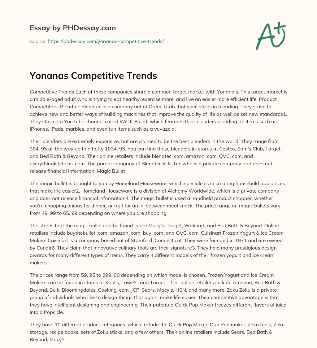 Yonanas Competitive Trends essay