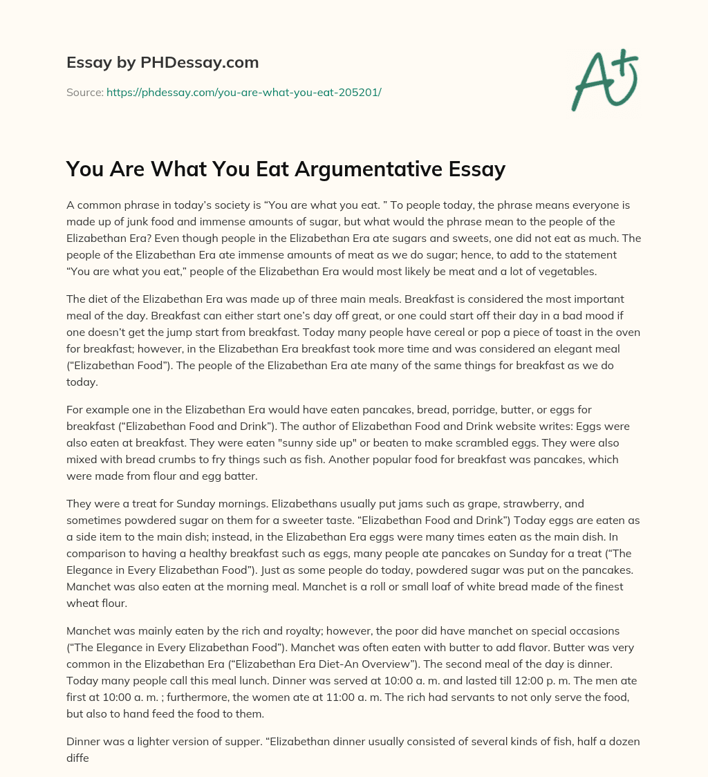 You Are What You Eat Argumentative Essay essay