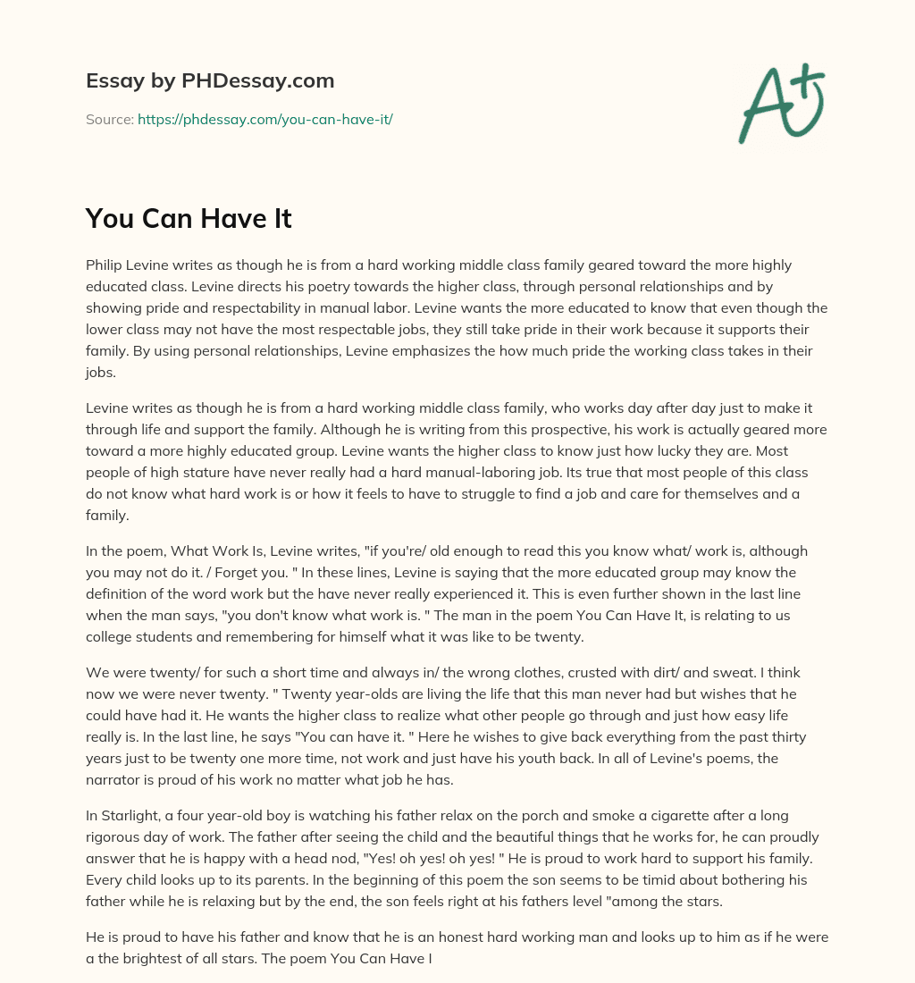 You Can Have It essay