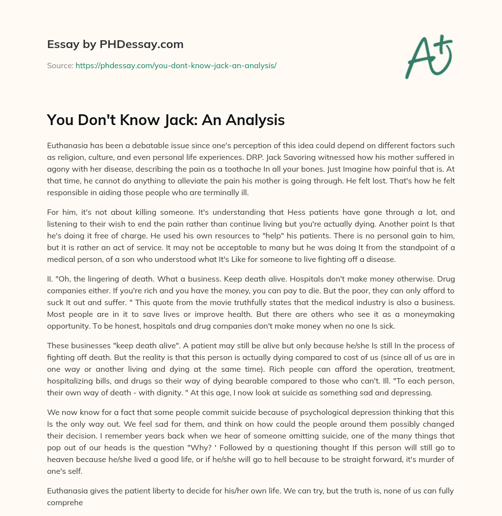 You Don’t Know Jack: An Analysis essay