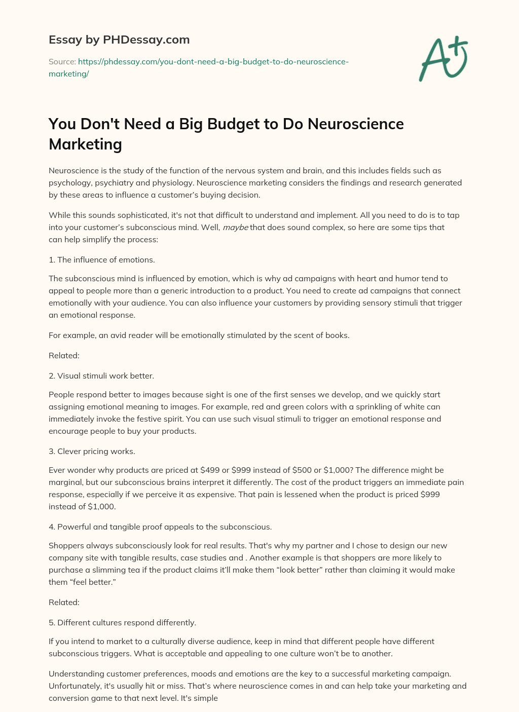 You Don’t Need a Big Budget to Do Neuroscience Marketing essay