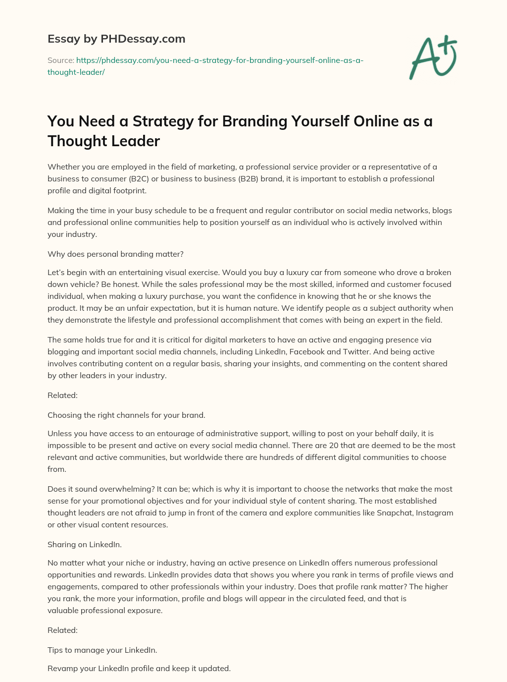 You Need a Strategy for Branding Yourself Online as a Thought Leader essay