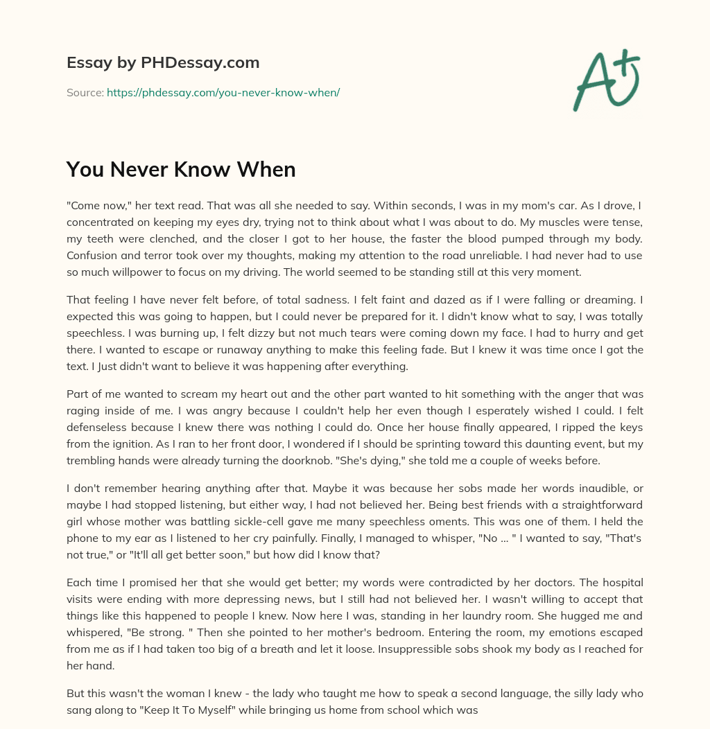 You Never Know When essay
