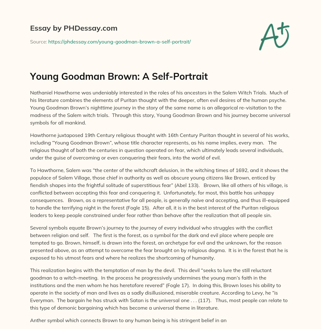 Young Goodman Brown:  A Self-Portrait essay