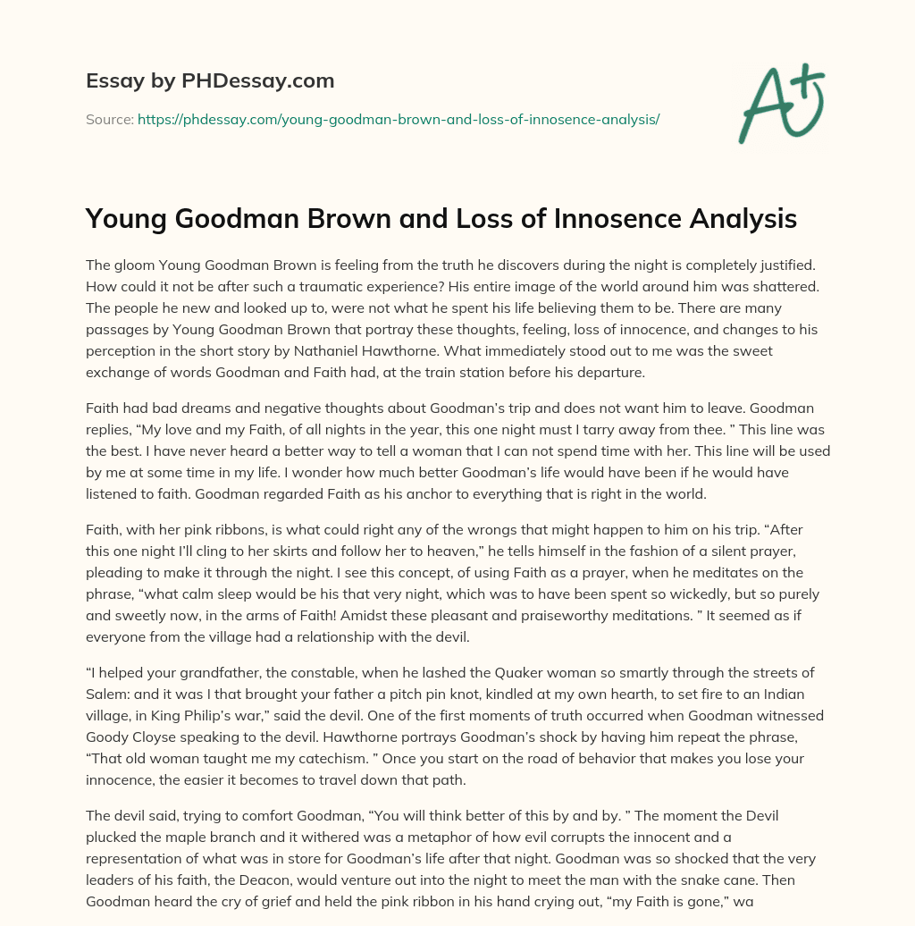 Young Goodman Brown and Loss of Innosence Analysis essay